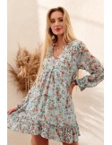 Floral dress with ruffles, mint PR1892 - Online store - Boutique